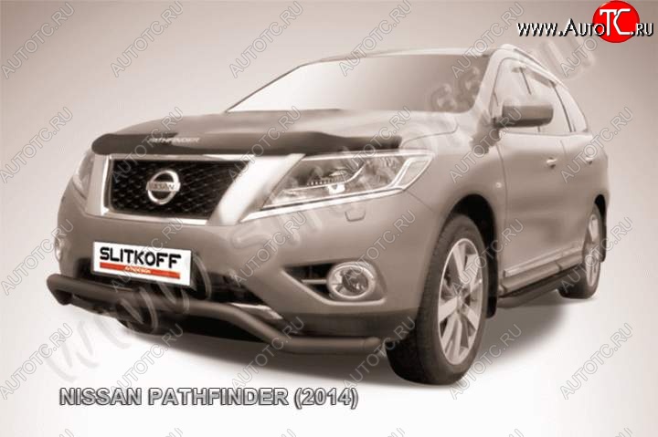 10 999 р. защита переднего бампера Slitkoff Nissan Pathfinder R52 дорестайлинг (2012-2017) (Цвет: серебристый)  с доставкой в г. Пермь
