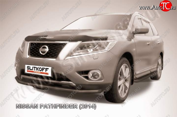 8 999 р. Защита переднего бампер Slitkoff Nissan Pathfinder R52 дорестайлинг (2012-2017) (Цвет: серебристый)  с доставкой в г. Пермь