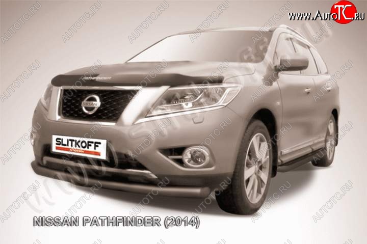 9 999 р. Защита переднего бампер Slitkoff Nissan Pathfinder R52 дорестайлинг (2012-2017) (Цвет: серебристый)  с доставкой в г. Пермь