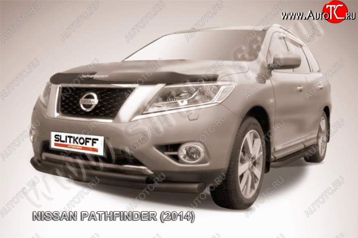11 999 р. Защита переднего бампер Slitkoff Nissan Pathfinder R52 дорестайлинг (2012-2017) (Цвет: серебристый)  с доставкой в г. Пермь
