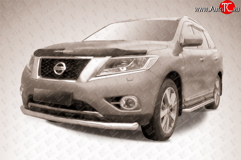 14 499 р. Одинарная защита переднего бампера диаметром 76 мм Slitkoff Nissan Pathfinder R52 дорестайлинг (2012-2017) (Нержавейка, Полированная)  с доставкой в г. Пермь