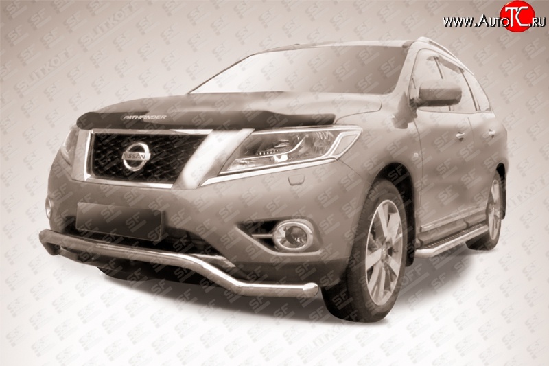 15 949 р. Фигурная защита переднего бампера диаметром 57 мм Slitkoff  Nissan Pathfinder  R52 (2012-2017) дорестайлинг (Нержавейка, Полированная)  с доставкой в г. Пермь