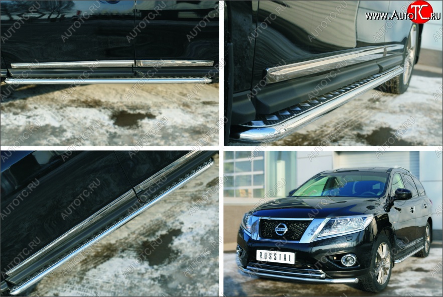22 999 р. Порожки для ног (Ø42) SLITKOFF  Nissan Pathfinder  R52 (2012-2017) дорестайлинг (лист - алюминий, профиль - сталь)  с доставкой в г. Пермь