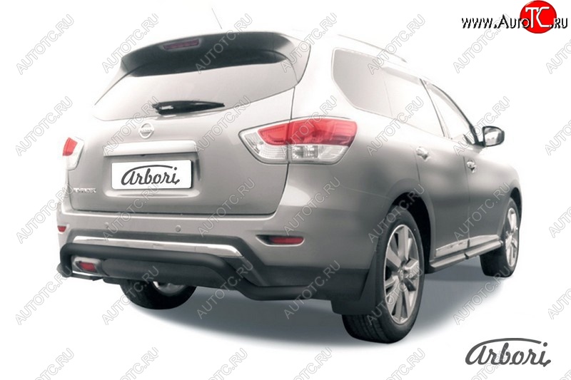 7 559 р. Защита заднего бампера Arbori (волна, черная, 1 труба d57 mm). Nissan Pathfinder R52 дорестайлинг (2012-2017)  с доставкой в г. Пермь