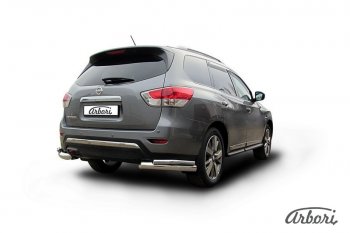 20 249 р. Защита заднего бампера Arbori (уголки, нержавейка, 2 труба d76 и 42 mm).  Nissan Pathfinder  R52 (2012-2017) дорестайлинг  с доставкой в г. Пермь. Увеличить фотографию 2
