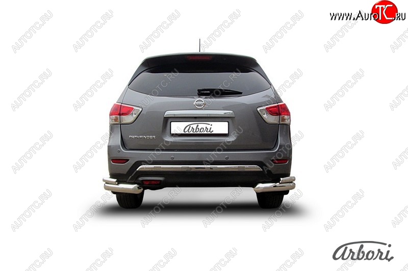 20 249 р. Защита заднего бампера Arbori (уголки, нержавейка, 2 труба d76 и 42 mm).  Nissan Pathfinder  R52 (2012-2017) дорестайлинг  с доставкой в г. Пермь
