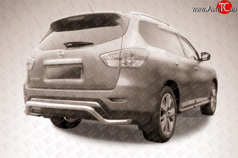 14 499 р. Защита заднего бампера из фигурной трубы диаметром 57 мм Slitkoff Nissan Pathfinder R52 дорестайлинг (2012-2017) (Нержавейка, Полированная)  с доставкой в г. Пермь