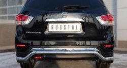 14 799 р. Защита заднего бампера (Ø63 мм волна, нержавейка) SLITKOFF  Nissan Pathfinder  R52 (2012-2017) дорестайлинг  с доставкой в г. Пермь. Увеличить фотографию 4