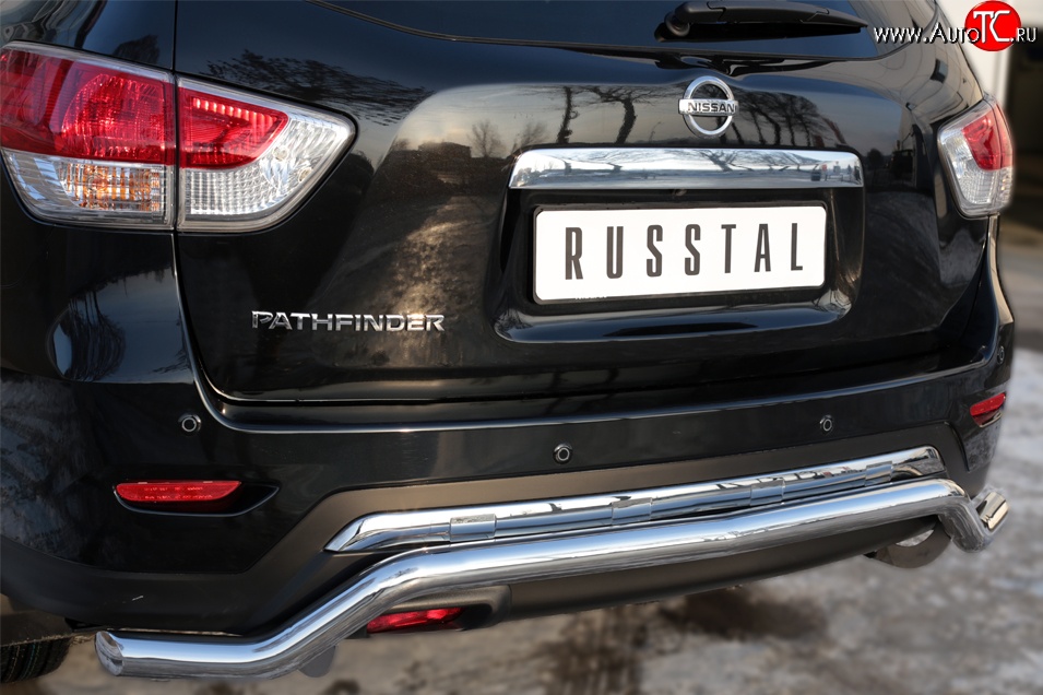 14 799 р. Защита заднего бампера (Ø63 мм волна, нержавейка) SLITKOFF  Nissan Pathfinder  R52 (2012-2017) дорестайлинг  с доставкой в г. Пермь