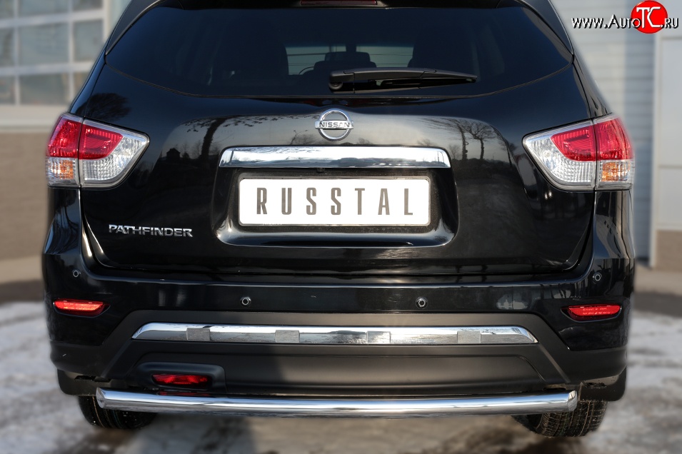 12 649 р. Защита заднего бампера (Ø63 мм, нержавейка) SLITKOFF Nissan Pathfinder R52 дорестайлинг (2012-2017)  с доставкой в г. Пермь
