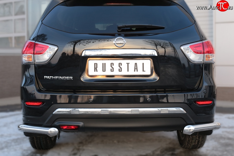 16 349 р. Защита заднего бампера (Ø63 мм уголки, нержавейка) SLITKOFF  Nissan Pathfinder  R52 (2012-2017) дорестайлинг  с доставкой в г. Пермь