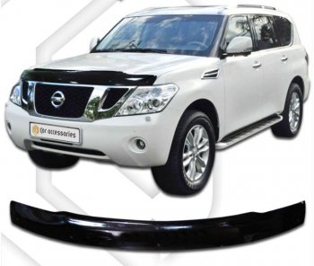 2 499 р. Дефлектор капота CA-Plastic exclusive Nissan Patrol 6 Y62 рестайлинг (2014-2017) (серия Classic черный, Без надписи)  с доставкой в г. Пермь. Увеличить фотографию 2