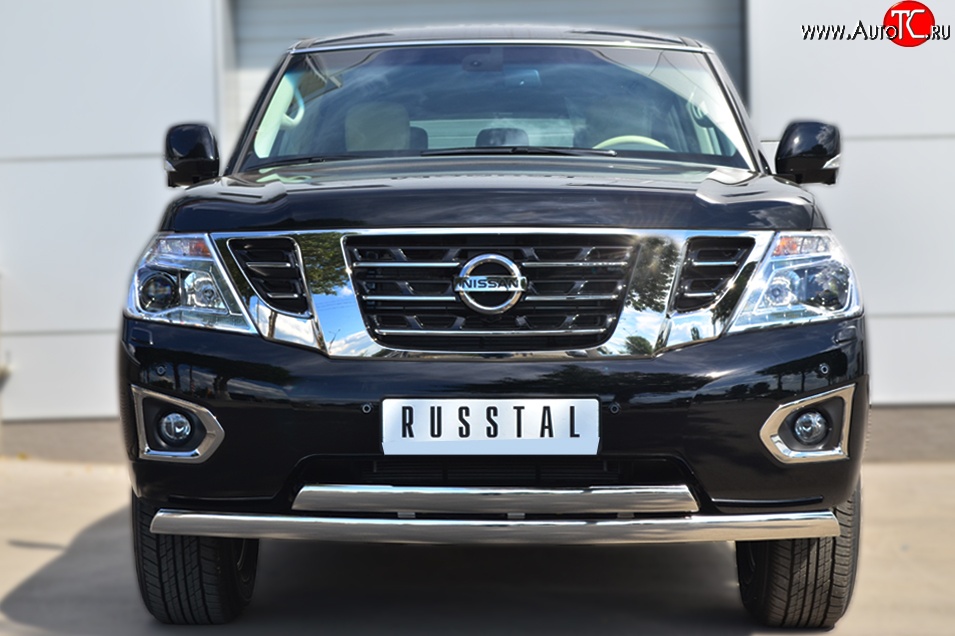 17 999 р. Защита переднего бампера (2 трубыØ75х42 мм, нержавейка) Russtal Nissan Patrol 6 Y62 дорестайлинг (2010-2014)  с доставкой в г. Пермь