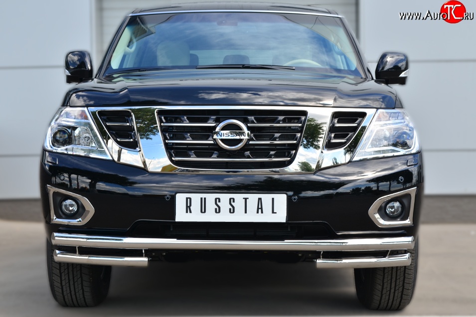 28 899 р. Защита переднего бампера (Ø63 мм с углами, нержавейка) SLITKOFF  Nissan Patrol  6 (2010-2014) Y62 дорестайлинг  с доставкой в г. Пермь