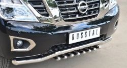 26 399 р. Одинарная фигурная защита переднего бампера из трубы диаметром 63 мм с зубьями (рестайлинг) SLITKOFF  Nissan Patrol  6 (2010-2014) Y62 дорестайлинг  с доставкой в г. Пермь. Увеличить фотографию 2