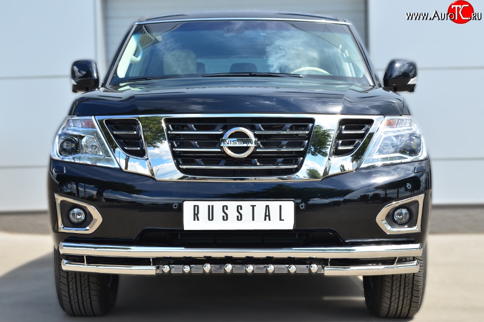 30 999 р. Защита переднего бампера (Ø63 мм с зубами, нержавейка) SLITKOFF Nissan Patrol 6 Y62 рестайлинг (2014-2017)  с доставкой в г. Пермь