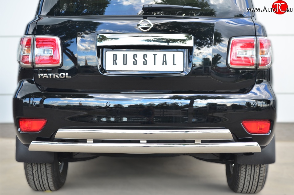 17 999 р. Защита заднего бампера (2 трубы Ø76х42 мм, нержавейка) Russtal Nissan Patrol 6 Y62 рестайлинг (2014-2017)  с доставкой в г. Пермь
