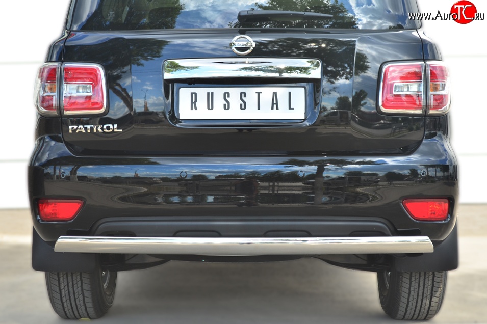 11 599 р. Защита заднего бампера (Ø75x42 мм, нержавейка) Russtal Nissan Patrol 6 Y62 рестайлинг (2014-2017)  с доставкой в г. Пермь