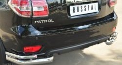 12 899 р. Защита заднего бампера (2 трубы Ø76 и 42 мм уголки, нержавейка) SLITKOFF  Nissan Patrol  6 (2010-2014) Y62 дорестайлинг  с доставкой в г. Пермь. Увеличить фотографию 2