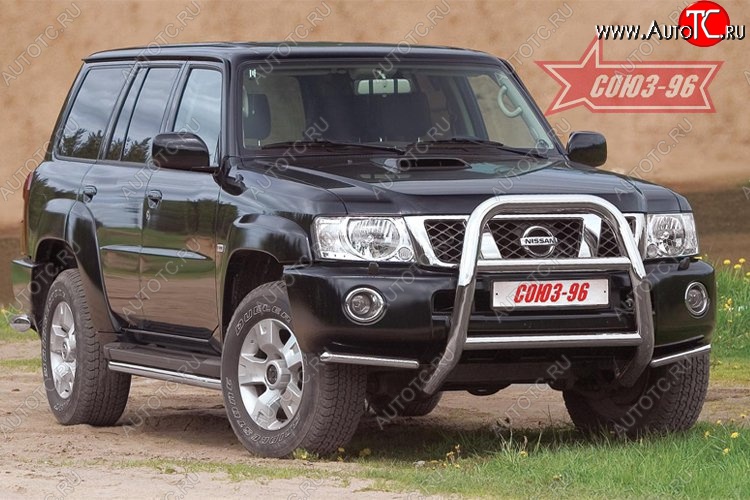18 449 р. Защита переднего бампера Souz-96 (d76) Nissan Patrol 5 Y61 2-ой рестайлинг (2004-2010)  с доставкой в г. Пермь
