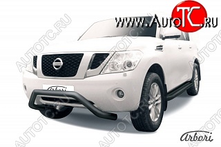 19 439 р. Защита переднего бампера Arbori (низкая - mini, черная, 1 труба d76 mm). Nissan Patrol 6 Y62 дорестайлинг (2010-2014)  с доставкой в г. Пермь