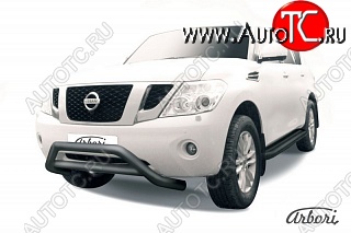 26 459 р. Защита переднего бампера Arbori (низкая, черная, 1 труба d76 mm).  Nissan Patrol  6 (2010-2014) Y62 дорестайлинг  с доставкой в г. Пермь
