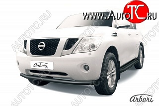 9 359 р. Защита переднего бампера Arbori (черная, 1 труба d76 mm). Nissan Patrol 6 Y62 дорестайлинг (2010-2014)  с доставкой в г. Пермь