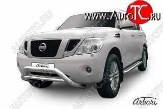 49 499 р. Защита переднего бампера Arbori (низкая, нержавейка, 1 труба d76 mm).  Nissan Patrol  6 (2010-2014) Y62 дорестайлинг  с доставкой в г. Пермь