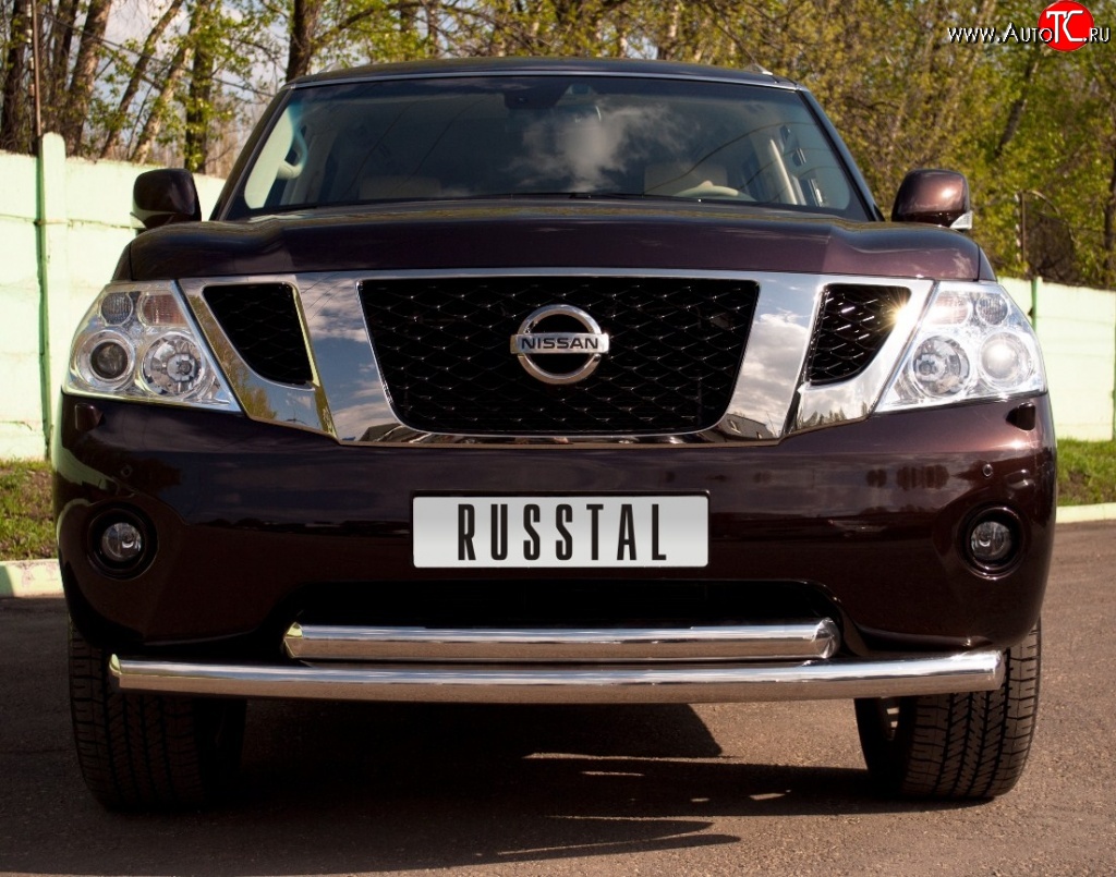23 999 р. Защита переднего бампера (2 трубыØ76 мм, нержавейка) SLITKOFF Nissan Patrol 6 Y62 дорестайлинг (2010-2014)  с доставкой в г. Пермь