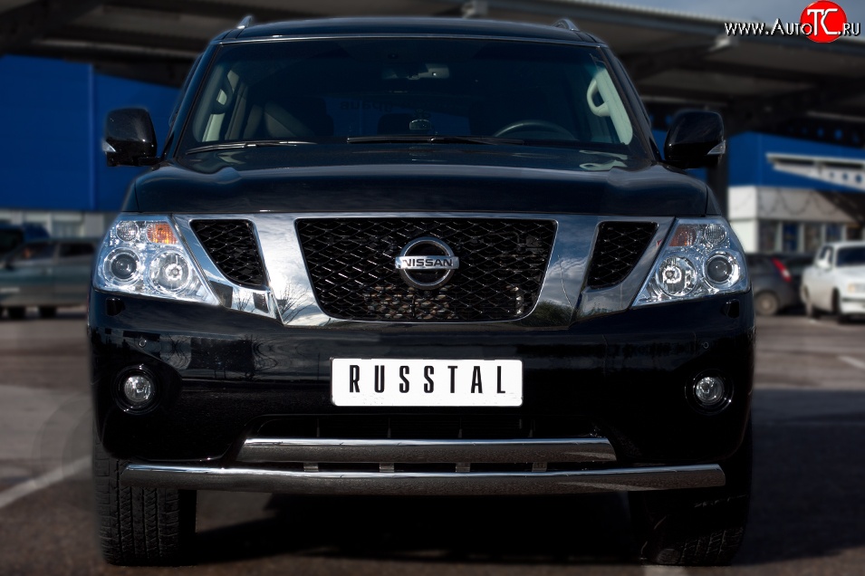 17 999 р. Защита переднего бампера (2 трубыØ75х42 мм, нержавейка) Russtal Nissan Patrol 6 Y62 дорестайлинг (2010-2014)  с доставкой в г. Пермь