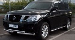 16 849 р. Защита переднего бампера (2 трубы Ø42 мм, нержавейка) SLITKOFF Nissan Patrol 6 Y62 дорестайлинг (2010-2014)  с доставкой в г. Пермь. Увеличить фотографию 4