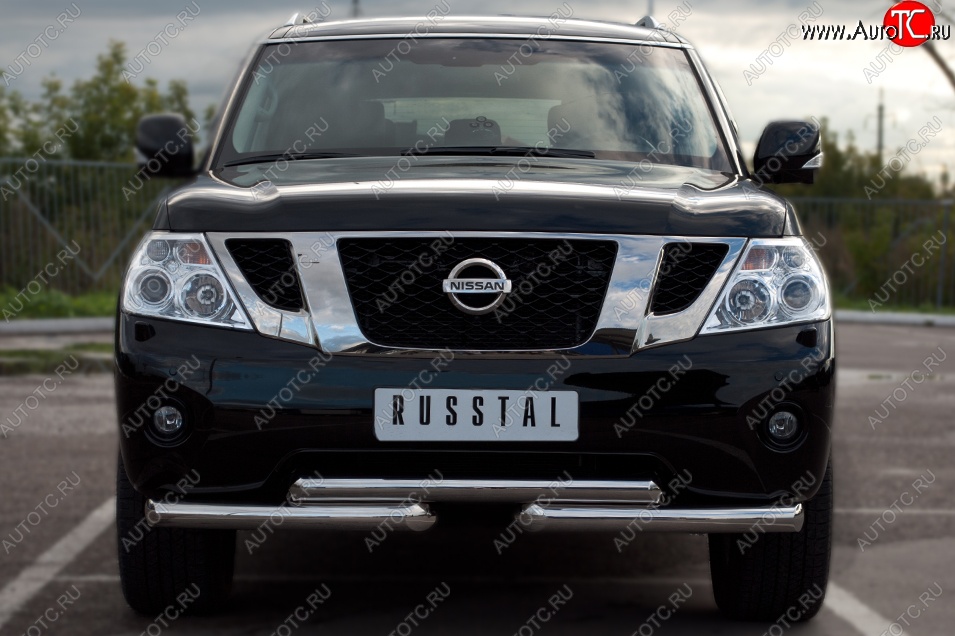 16 849 р. Защита переднего бампера (2 трубы Ø42 мм, нержавейка) SLITKOFF Nissan Patrol 6 Y62 дорестайлинг (2010-2014)  с доставкой в г. Пермь
