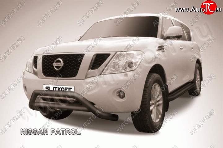 35 899 р. Кенгурятник d76 низкий широкий с перемычкой  Nissan Patrol  6 (2010-2014) Y62 дорестайлинг (Цвет: серебристый)  с доставкой в г. Пермь
