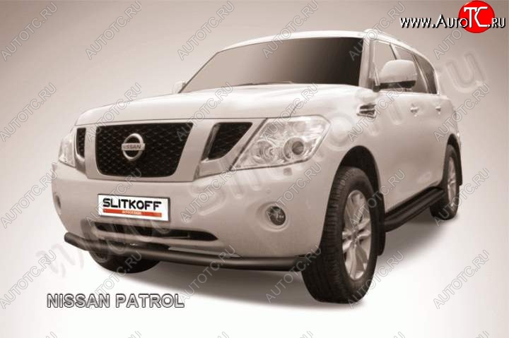 12 649 р. Защита переднего бампер Slitkoff Nissan Patrol 6 Y62 дорестайлинг (2010-2014) (Цвет: серебристый)  с доставкой в г. Пермь