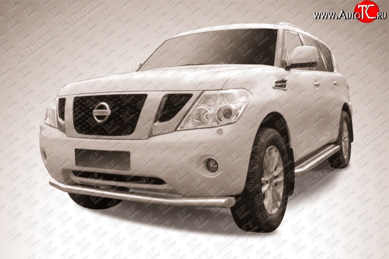 17 799 р. Одинарная защита переднего бампера из трубы диаметром 76 мм Slitkoff Nissan Patrol 6 Y62 дорестайлинг (2010-2014) (Нержавейка, Полированная)  с доставкой в г. Пермь