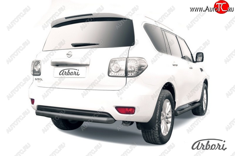 13 409 р. Защита заднего бампера Arbori (короткая, черная, 1 труба d76 mm). Nissan Patrol 6 Y62 дорестайлинг (2010-2014)  с доставкой в г. Пермь