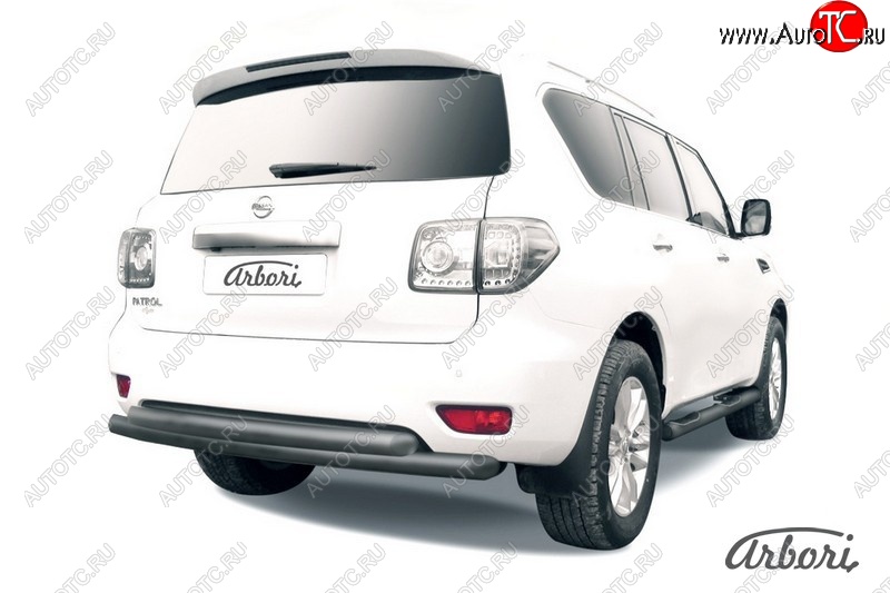 13 769 р. Защита заднего бампера Arbori (черная, 2 трубы d76 mm). Nissan Patrol 6 Y62 дорестайлинг (2010-2014)  с доставкой в г. Пермь