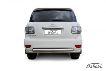 Защита заднего бампера Arbori (нержавейка, 2 трубы d76 mm). Nissan Patrol  6 (2010-2014) Y62 дорестайлинг
