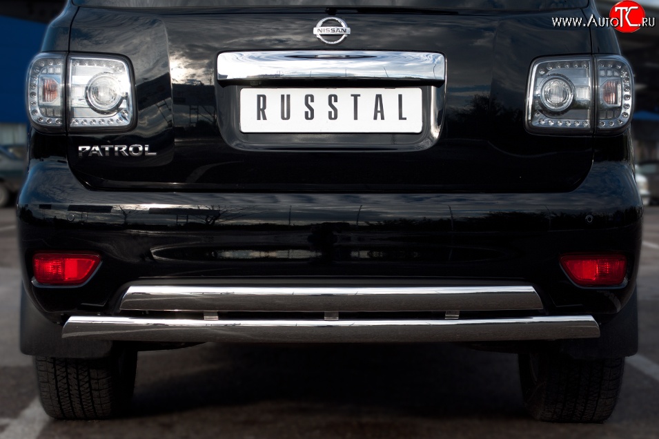 17 999 р. Защита заднего бампера (2 трубы Ø76х42 мм, нержавейка) Russtal Nissan Patrol 6 Y62 дорестайлинг (2010-2014)  с доставкой в г. Пермь