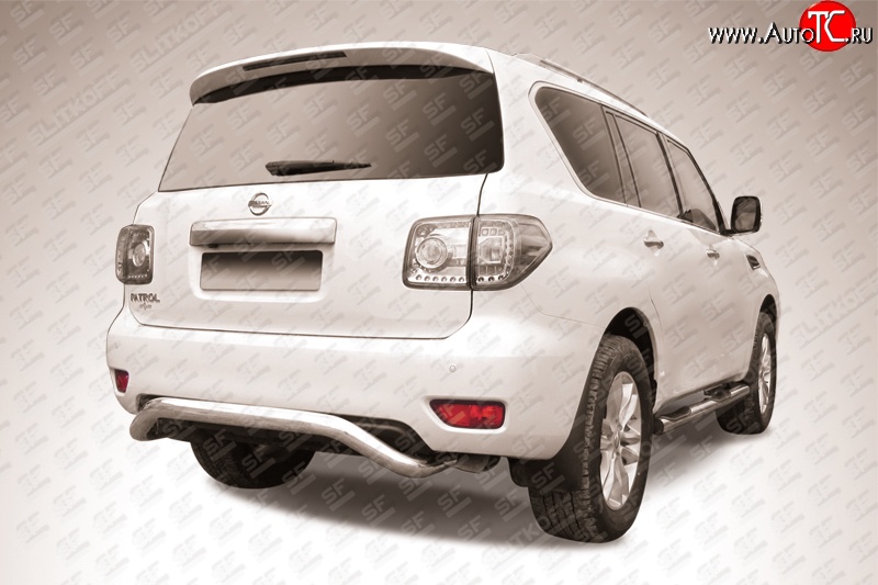 24 799 р. Фигурная защита заднего бампера диаметром 76 мм Slitkoff  Nissan Patrol  6 (2010-2014) Y62 дорестайлинг (Нержавейка, Полированная)  с доставкой в г. Пермь