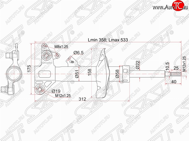 4 499 р. Левый амортизатор передний SAT Nissan Primera 3 универсал P12 (2002-2008)  с доставкой в г. Пермь