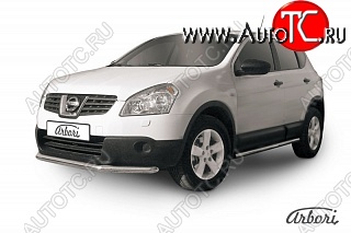 11 339 р. Защита переднего бампера Arbori (короткая, нержавейка, 1 труба d57 mm). Nissan Qashqai 1 дорестайлинг (2007-2010)  с доставкой в г. Пермь