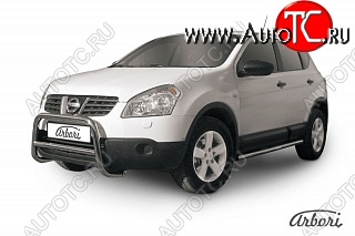 23 939 р. Защита переднего бампера Arbori (низкая, нержавейка, 1 труба d57 mm).  Nissan Qashqai  1 (2007-2010) дорестайлинг  с доставкой в г. Пермь