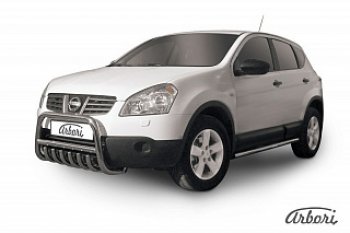 Защита переднего бампера Arbori (с защитой картера, нержавейка, труба d57 mm). Nissan Qashqai  1 (2007-2010) дорестайлинг