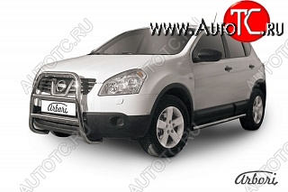 25 739 р. Защита переднего бампера Arbori (высокая, нержавейка, 1 труба d57 mm).  Nissan Qashqai  1 (2007-2010) дорестайлинг  с доставкой в г. Пермь