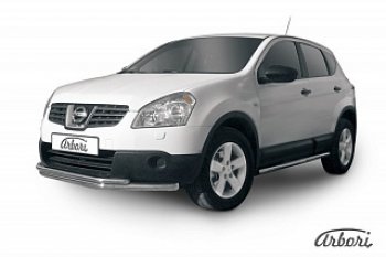 Защита переднего бампера Arbori (нержавейка, 2 трубы d57 и 42 mm) Nissan Qashqai 1 дорестайлинг (2007-2010)