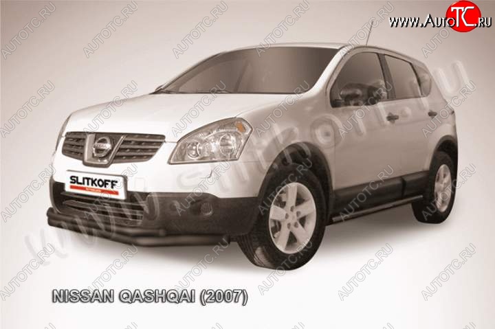 10 299 р. защита переднего бампера Slitkoff  Nissan Qashqai  1 (2007-2010) дорестайлинг (Цвет: серебристый)  с доставкой в г. Пермь