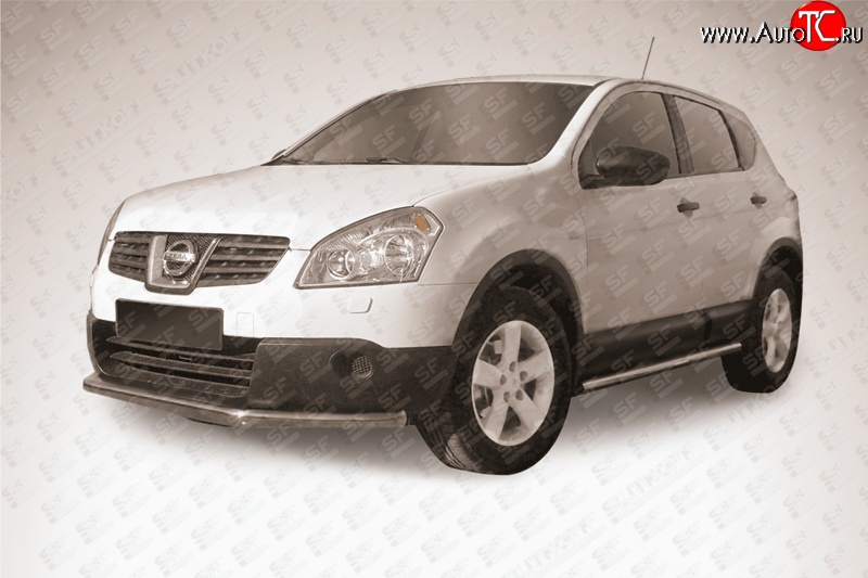 11 749 р. Защита переднего бампера из длинной трубы диаметром 57 мм Slitkoff Nissan Qashqai 1 дорестайлинг (2007-2010) (Нержавейка, Полированная)  с доставкой в г. Пермь