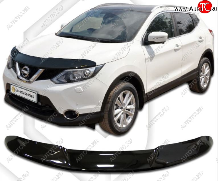 2 159 р. Дефлектор капота CA-Plastic  Nissan Qashqai  2 (2013-2019) J11 дорестайлинг (Classic черный, Без надписи)  с доставкой в г. Пермь