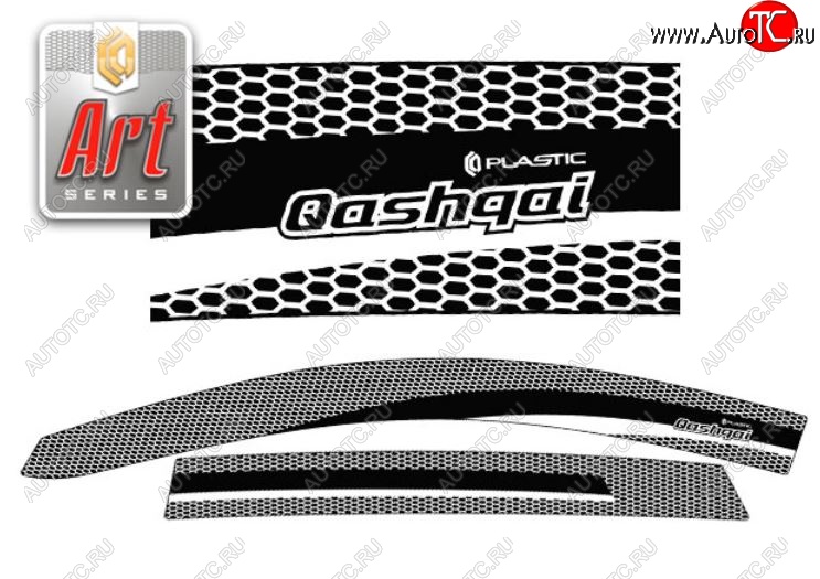 2 199 р. Дефлектора окон CA-Plastic  Nissan Qashqai  2 (2017-2022) J11 рестайлинг (Серия Art черная, Без хром.молдинга)  с доставкой в г. Пермь